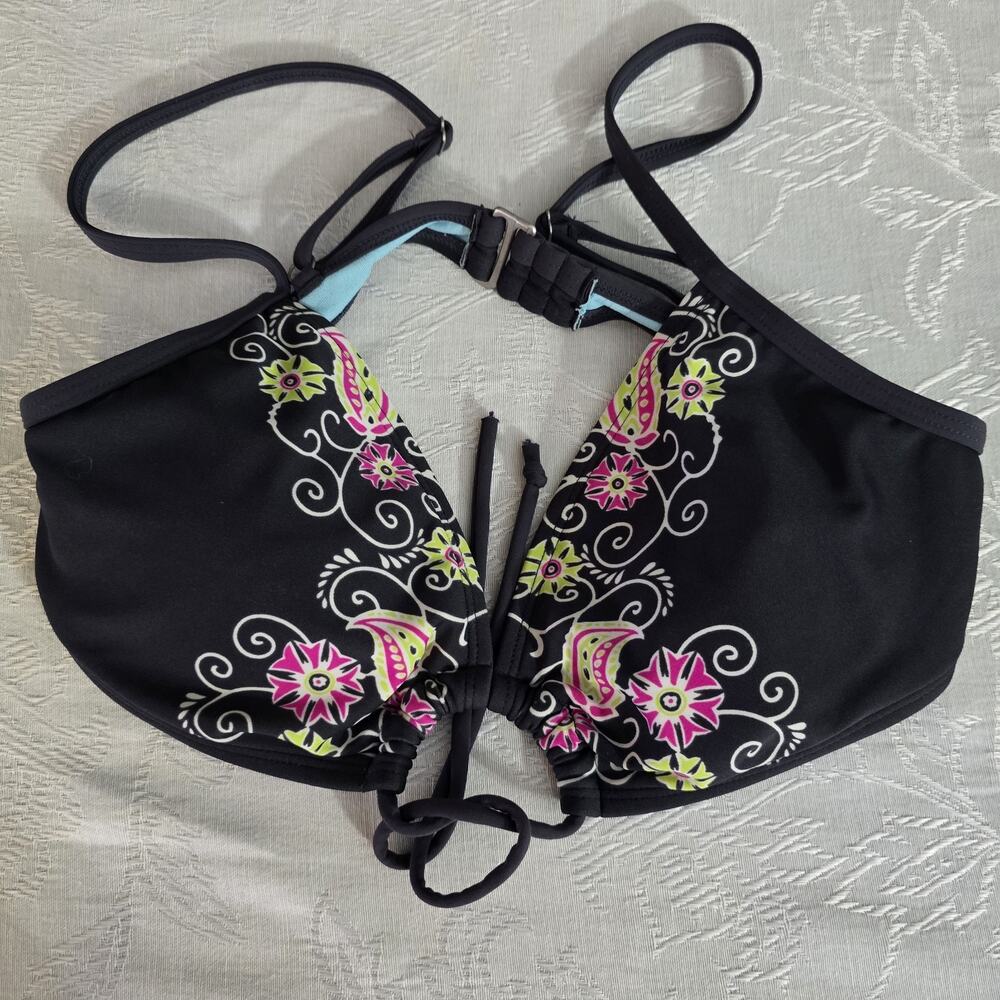 Athleta Women's Swim Top Black Swimsuit Floral Colorful Pattern Small